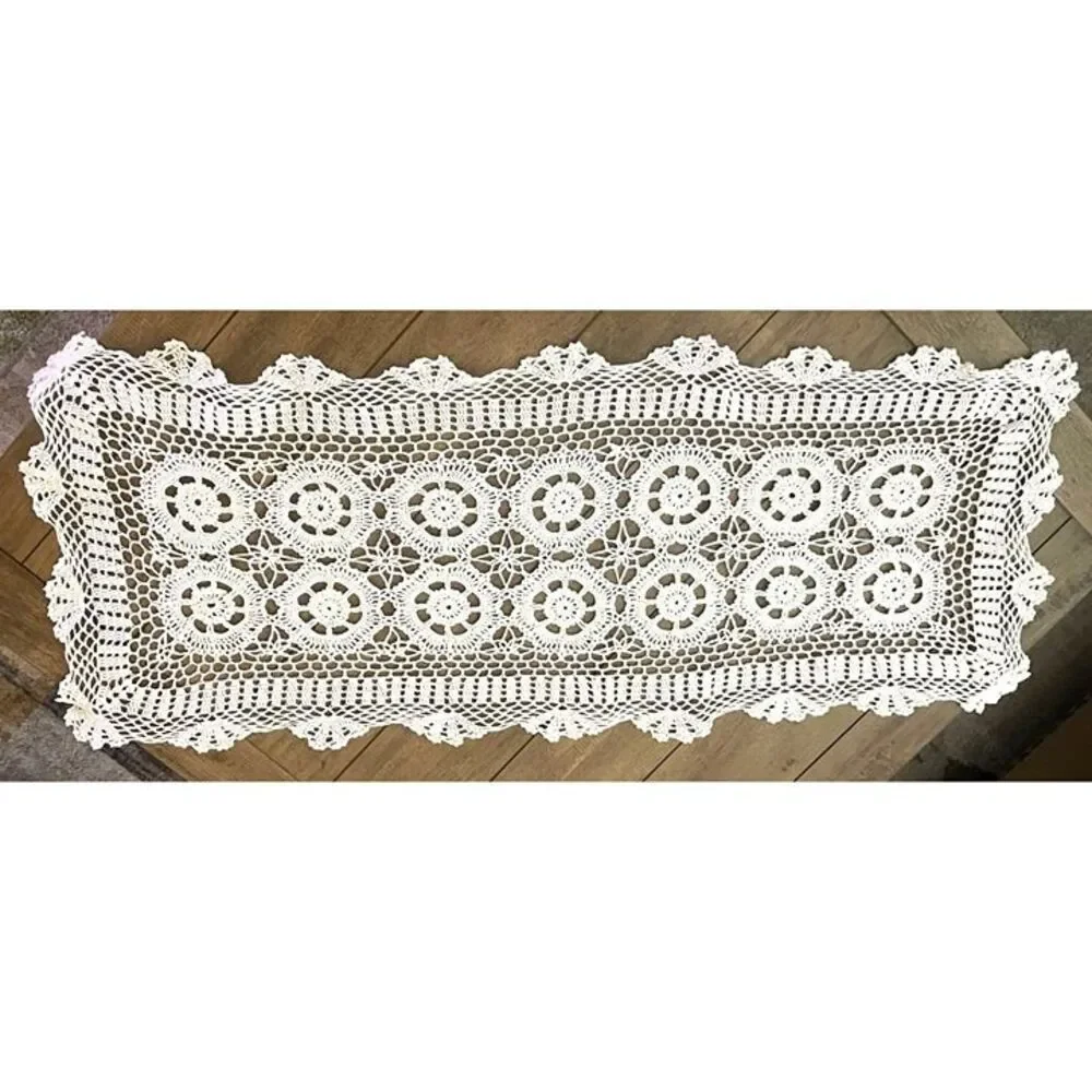 Handmade Crochet Table Runner 15 X 36 White VNT Lace Grannycore cottagecore